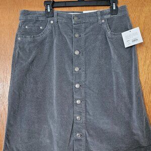 Grey Corduroy Front-Button Skirt